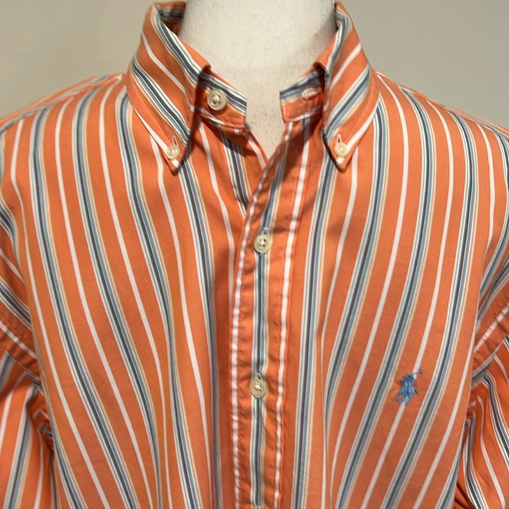Ralph Lauren Men’s Button Down Orange and Blue Striped Shirt Size Large - Picture 2 of 7